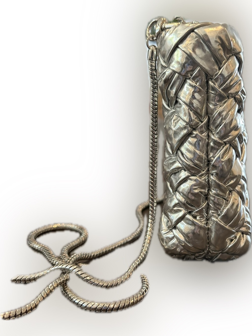 Clare V. Estelle Woven Metallic Silver Crossbody Bag with Chain Strap - Picture 3 of 4